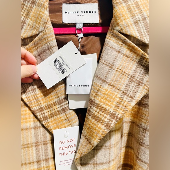 Petite Studio Plaid Beige Carmel Wool Coat - Picture 7 of 8